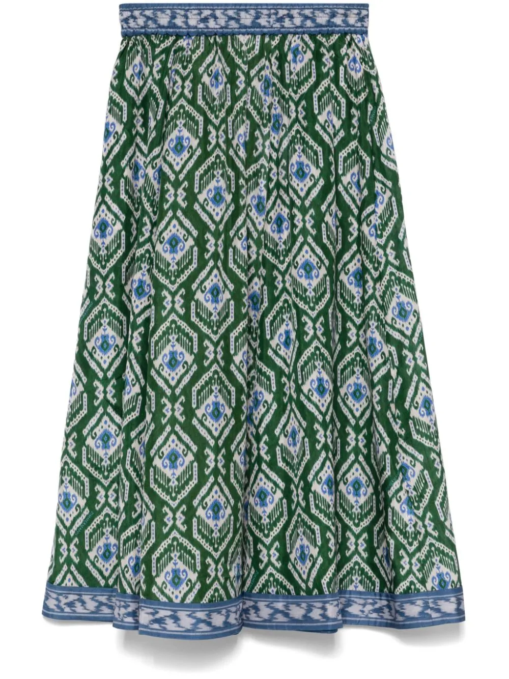Wylie Swing Skirt in Green/Blue Ikat
