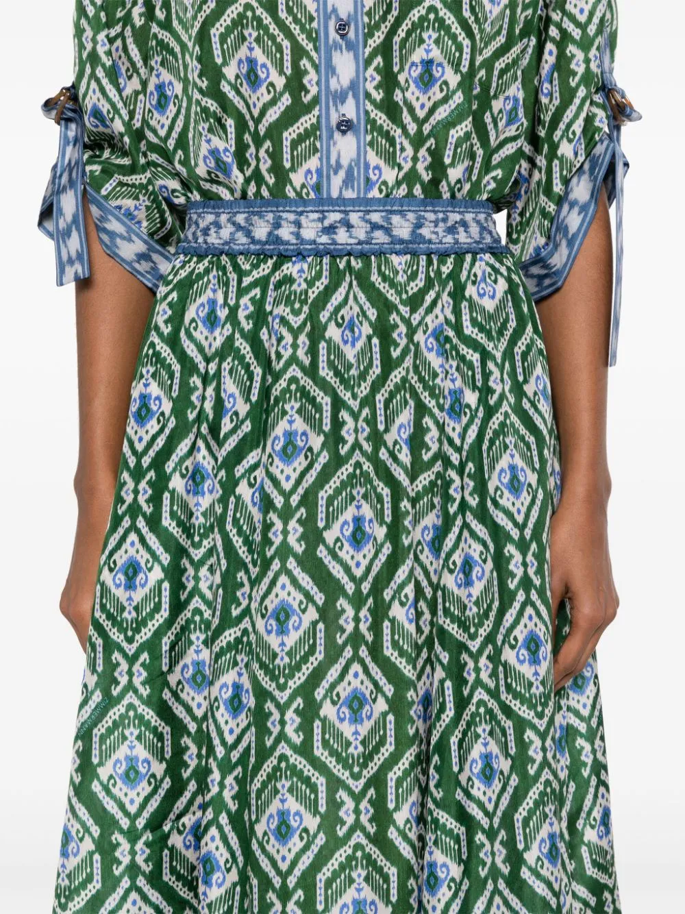 Wylie Swing Skirt in Green/Blue Ikat