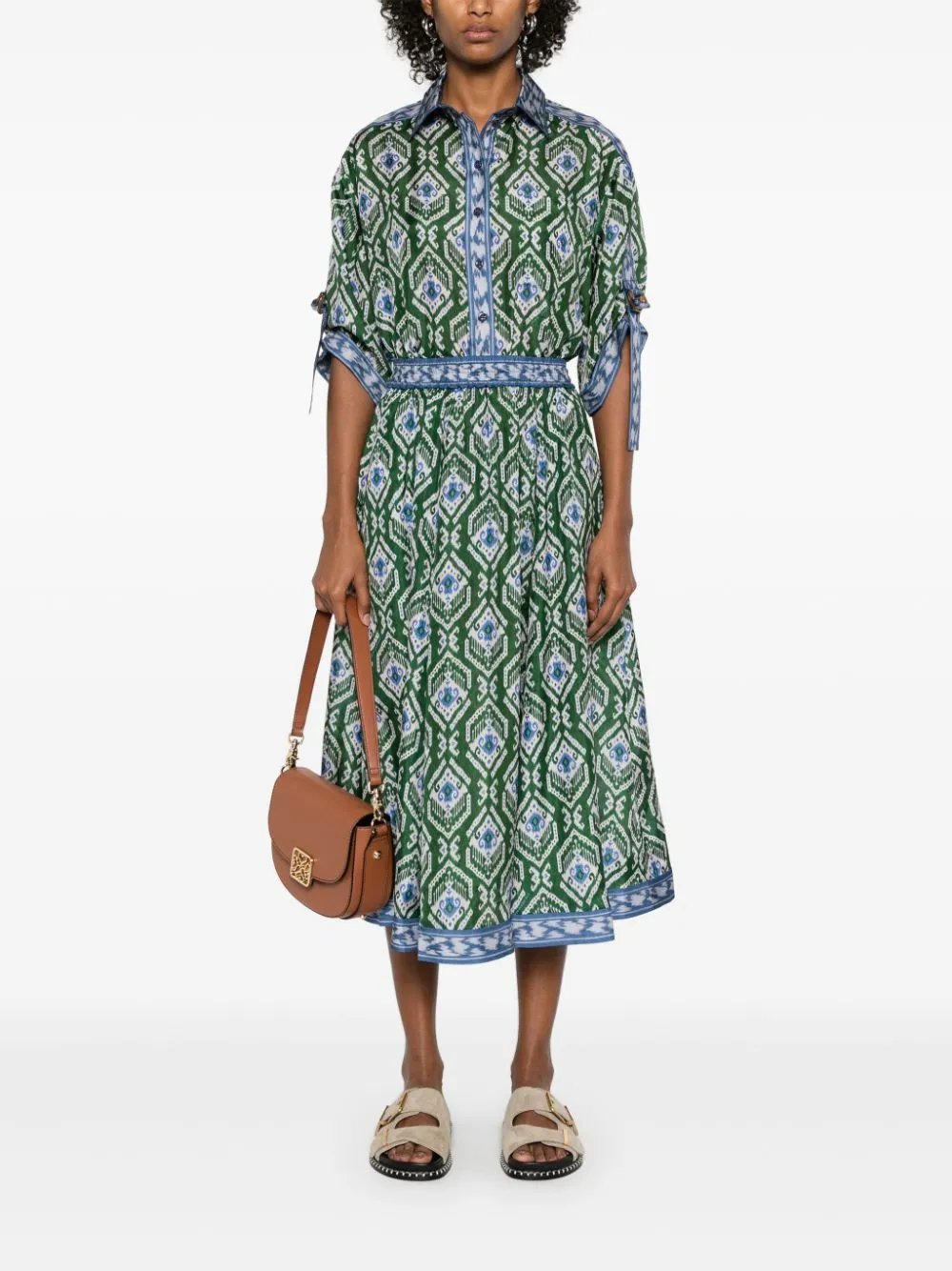 Wylie Swing Skirt in Green/Blue Ikat