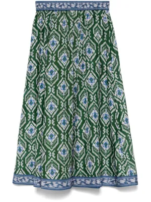 Wylie Swing Skirt in Green/Blue Ikat