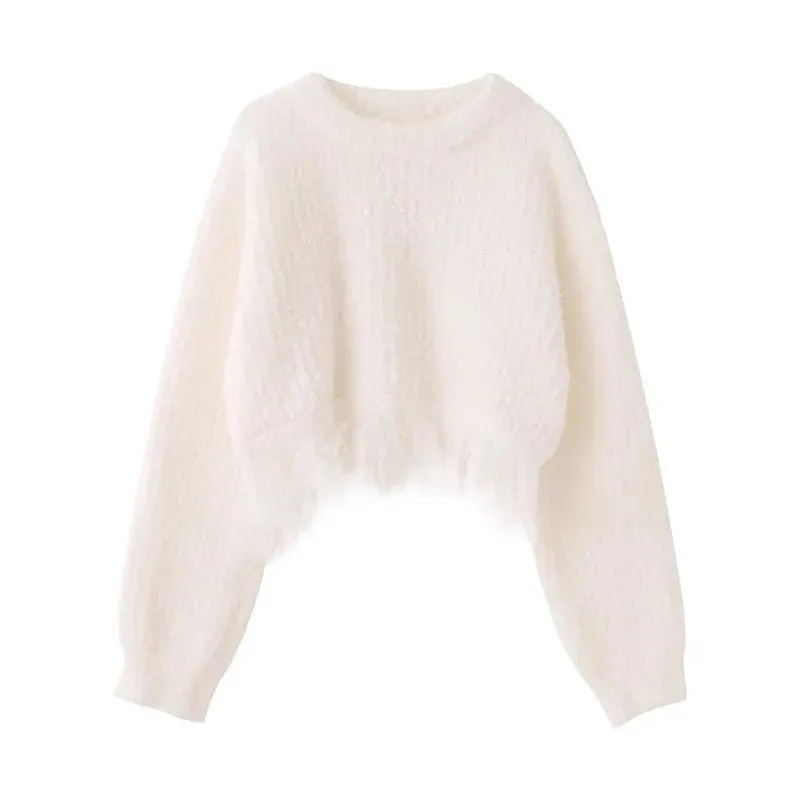 Y2K 90s Irregualr Tassels Sweater Females Round Neck Long Sleeve Korean Fashion Pullover Jumper 2023 New Fashion Clothes C-060