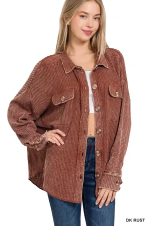 Zenana Acid Wash Oversized Waffle Shacket